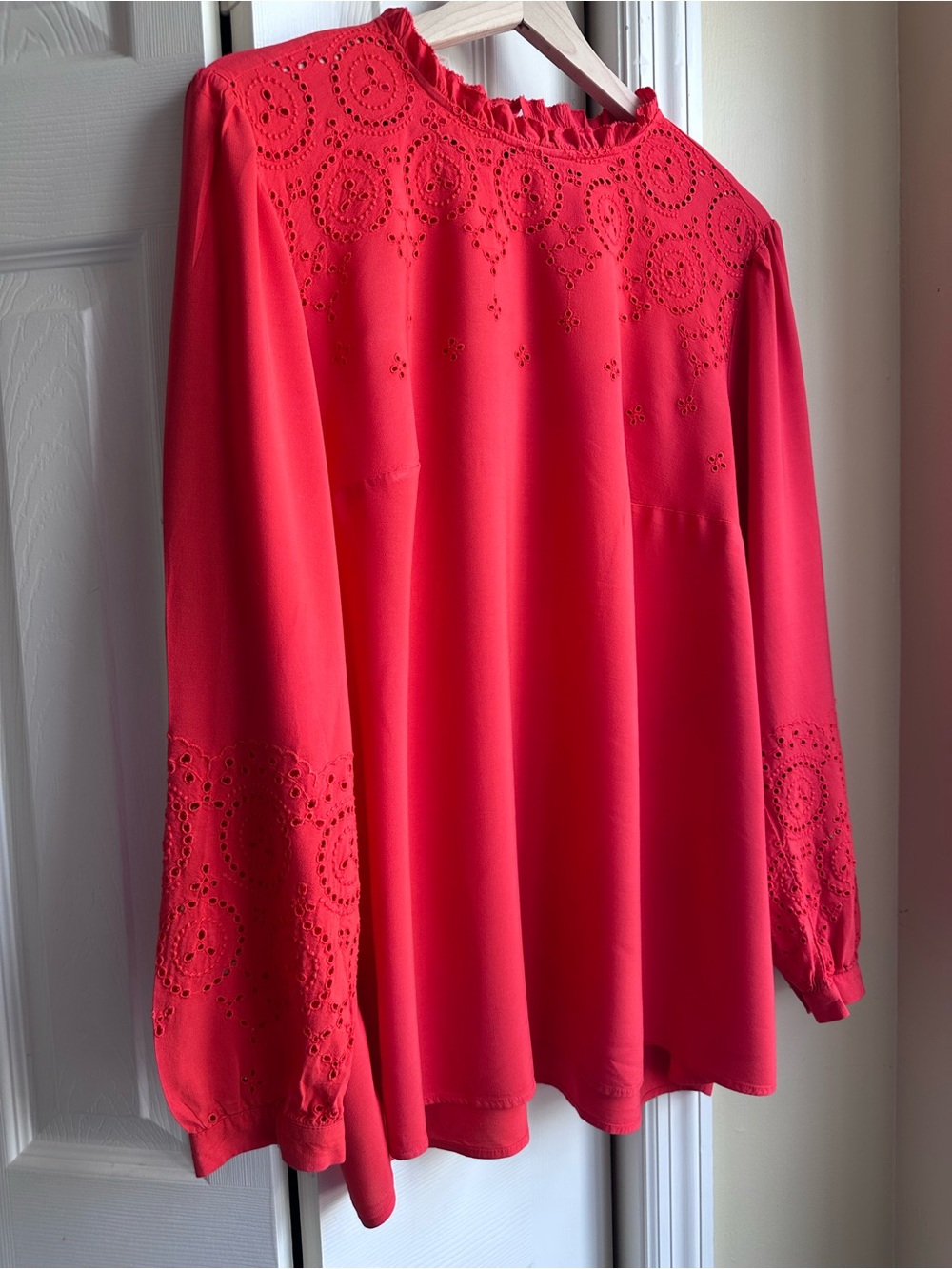 LOFT Bright Coral-Red Eyelet Blouse 🔥